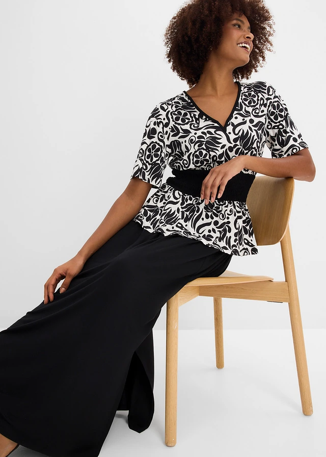 Blouse à décolleté profond • noir-blanc motif • product-page.page-title-suffix