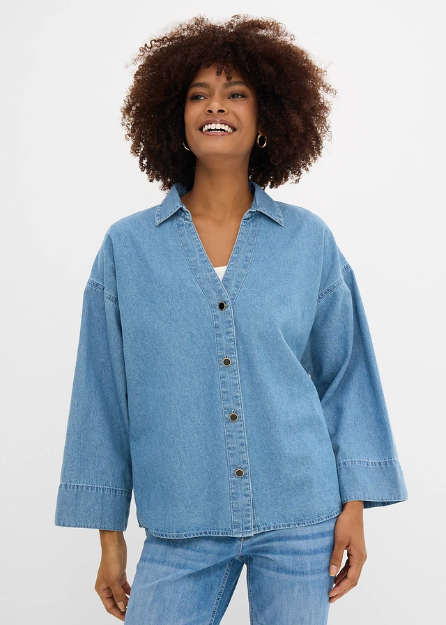Spijkerblouse van biologisch katoen, Kleur: lichtblauw denim