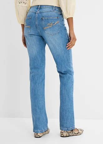 Džíny Straight, Mid Waist, pohodlný pas, barva: světle modrý denim used