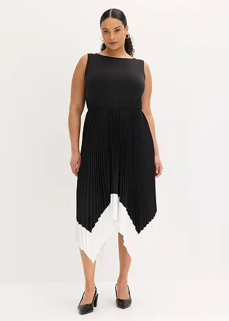 Jurk met asymmetrische zoom, Kleur: zwart/wolwit