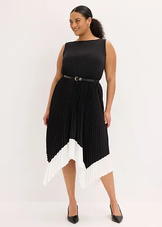 Jurk met asymmetrische zoom, Kleur: zwart/wolwit