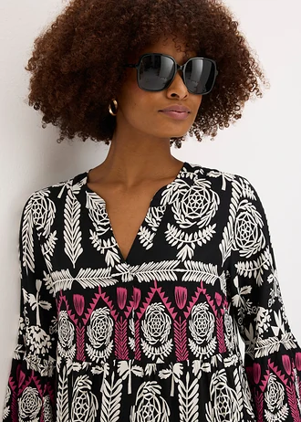 Maxi jurk van soepele viscose • zwart/wolwit/pinklady met print • bonprix online shop
