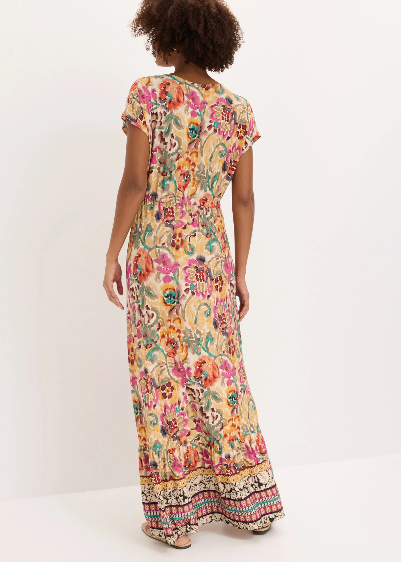 Jersey jurk in een zachte viscosemix • crème-paars-turkoois met print • bonprix online shop