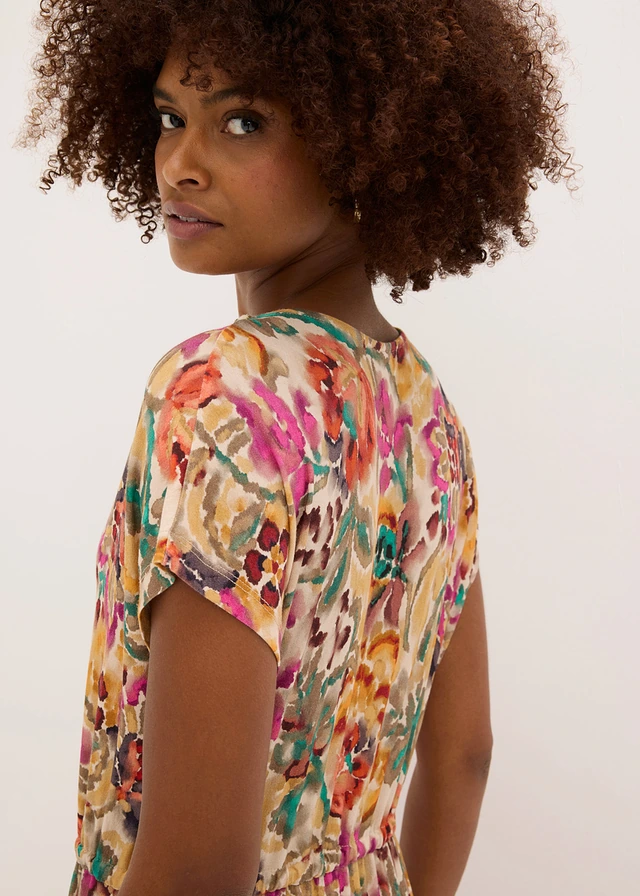 Jersey jurk in een zachte viscosemix • crème-paars-turkoois met print • product-page.page-title-suffix