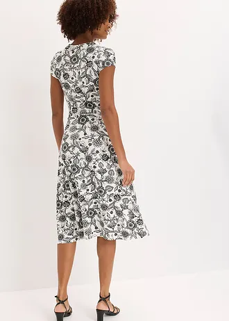 Rochie din jerse din amestec cu viscoză, culoare: ecru floral