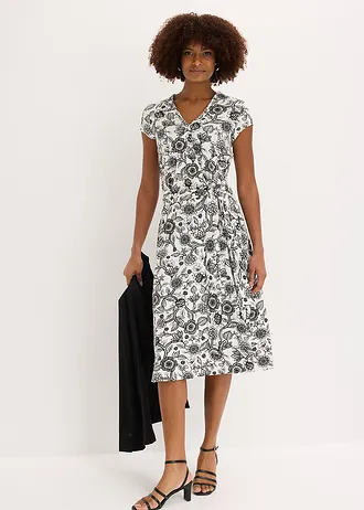 Rochie din jerse din amestec cu viscoză, culoare: ecru floral