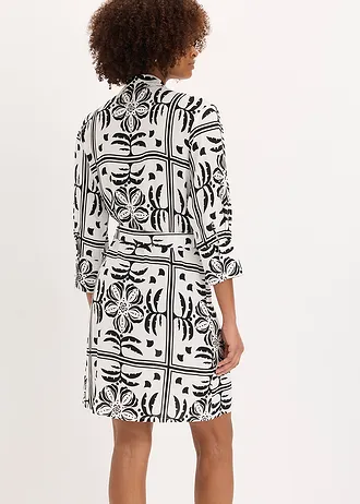 Overhemdjurk van soepele viscose, Kleur: zwart-wolwit met print