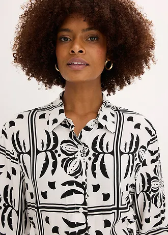 Robe-chemise en viscose fluide • noir-écru imprimé • Boutique bonprix