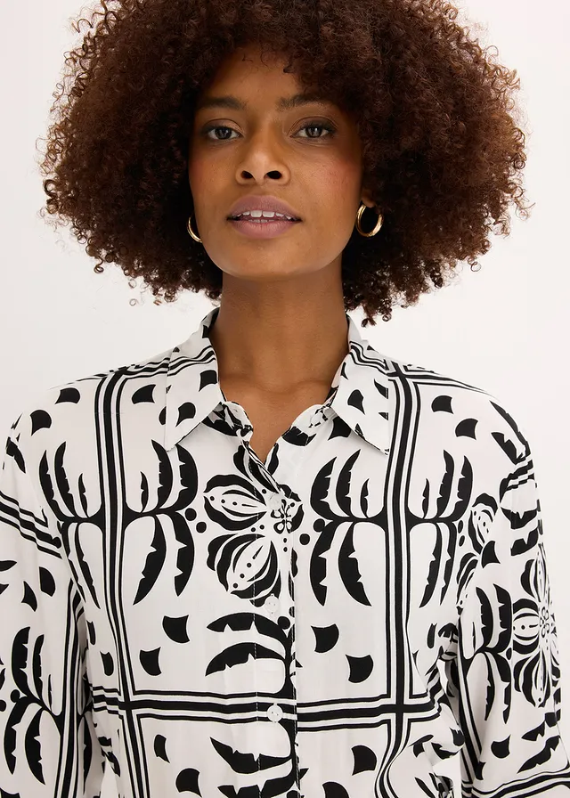 Robe-chemise en viscose fluide • noir/écru imprimé • product-page.page-title-suffix