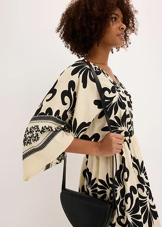 Midi jurk van een soepele viscose-mix • crème-zwart met print • bonprix online shop