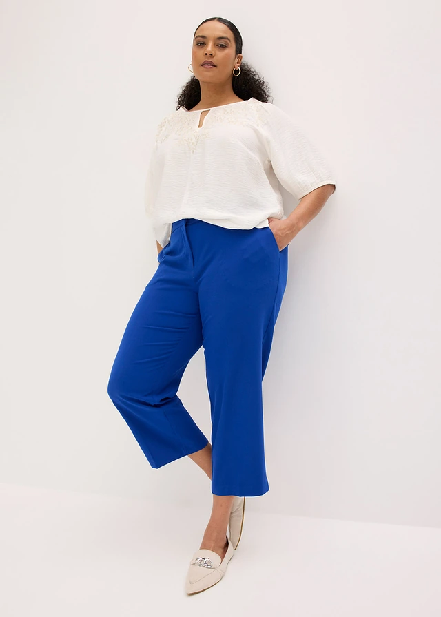 Pantalon 3/4 droit, fendu en bas, Couleur: bleu cobalt