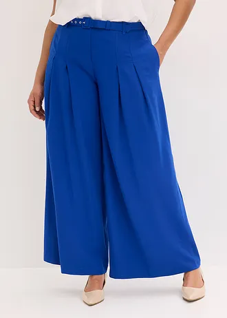 Kalhoty se sklady v pase a páskem (2dílná souprava), barva: tmavě modrá