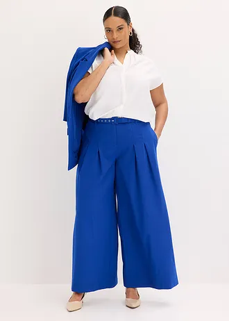Pantalon à pinces avec ceinture (ens. 2 pces), Couleur: bleu foncé