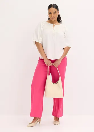 Blouse longue brodée, légèrement transparente, Couleur: écru/sable clair