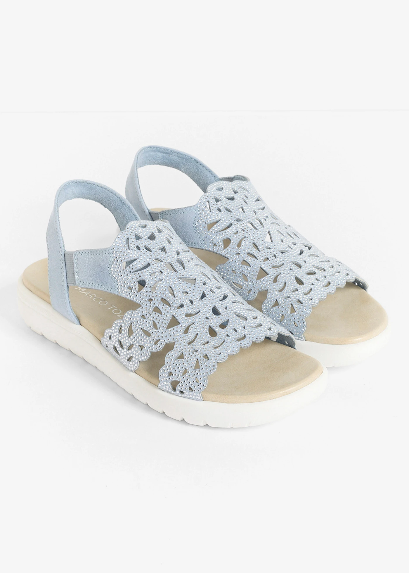 Plateau sandaletten met glitters van Marco Tozzi • lichtblauw • bonprix online shop