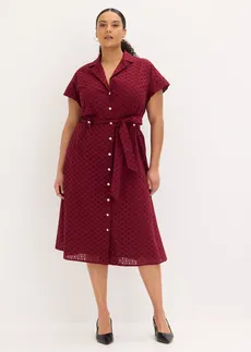 Rochie-cămașă din dantelă perforată, culoare: roșu rubiniu