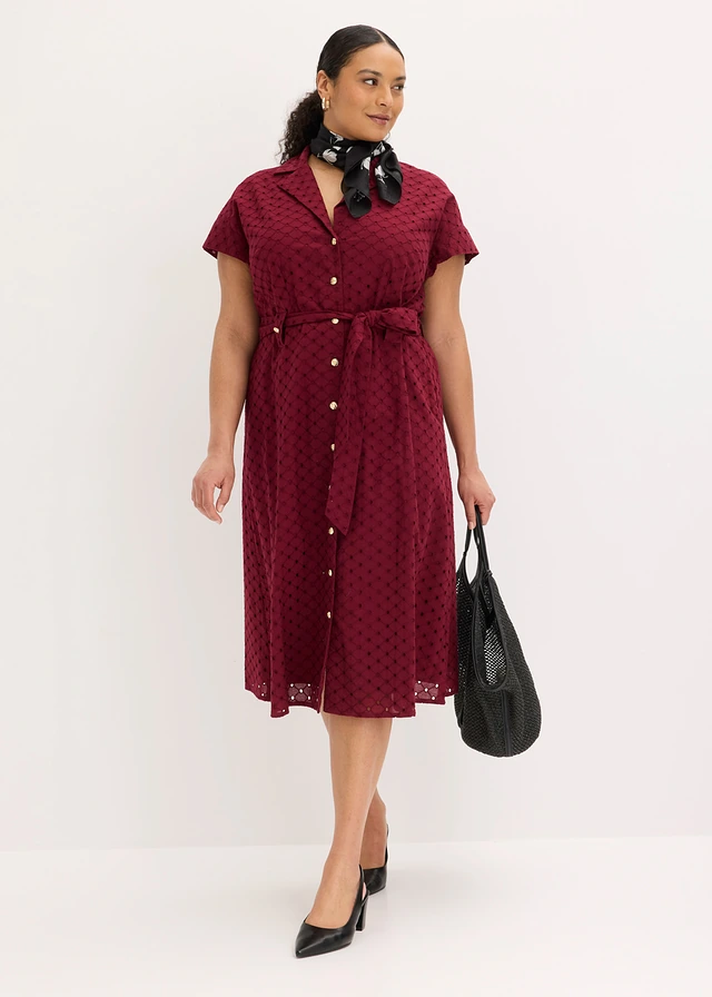Overhemdjurk met broderie anglaise, Kleur: robijnrood