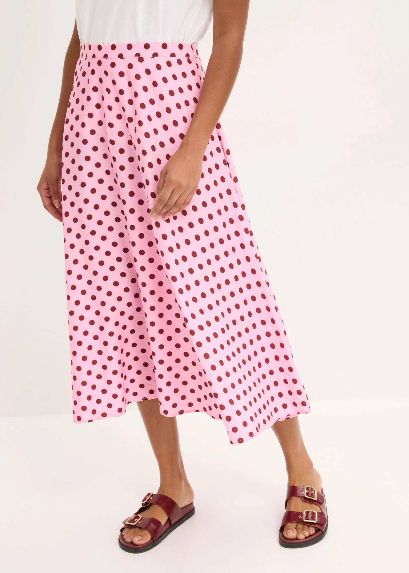 Midi rok van een soepele viscosemix • roze-robijnrood gestippeld • bonprix online shop