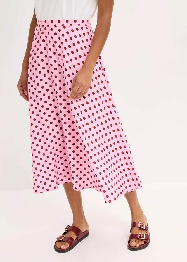 Midi rok van een soepele viscosemix, Kleur: roze-robijnrood gestippeld