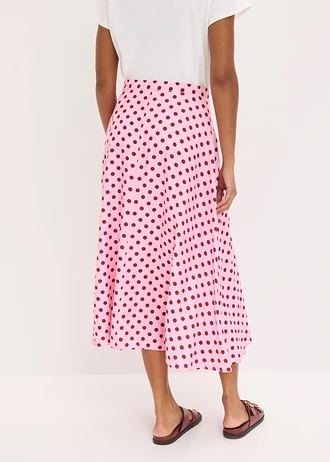 Midi rok van een soepele viscosemix, Kleur: roze-robijnrood gestippeld