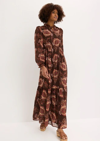 Robe en mousseline • marron foncé imprimé • Boutique bonprix