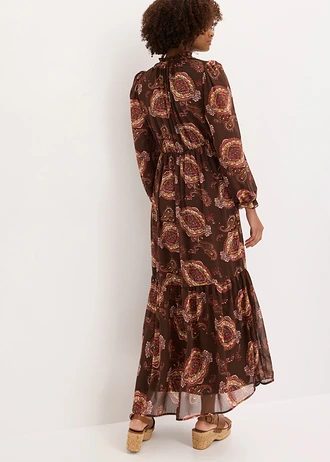 Chiffonjurk • donkerbruin met print • bonprix online shop