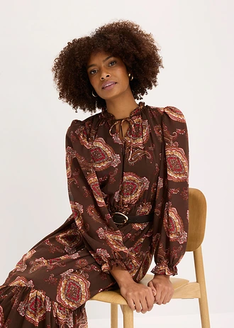 Chiffonjurk • donkerbruin met print • bonprix online shop