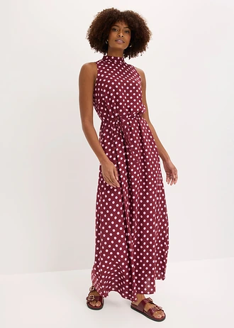 Robe longue et fluide • rouge érable pois rose • Boutique bonprix