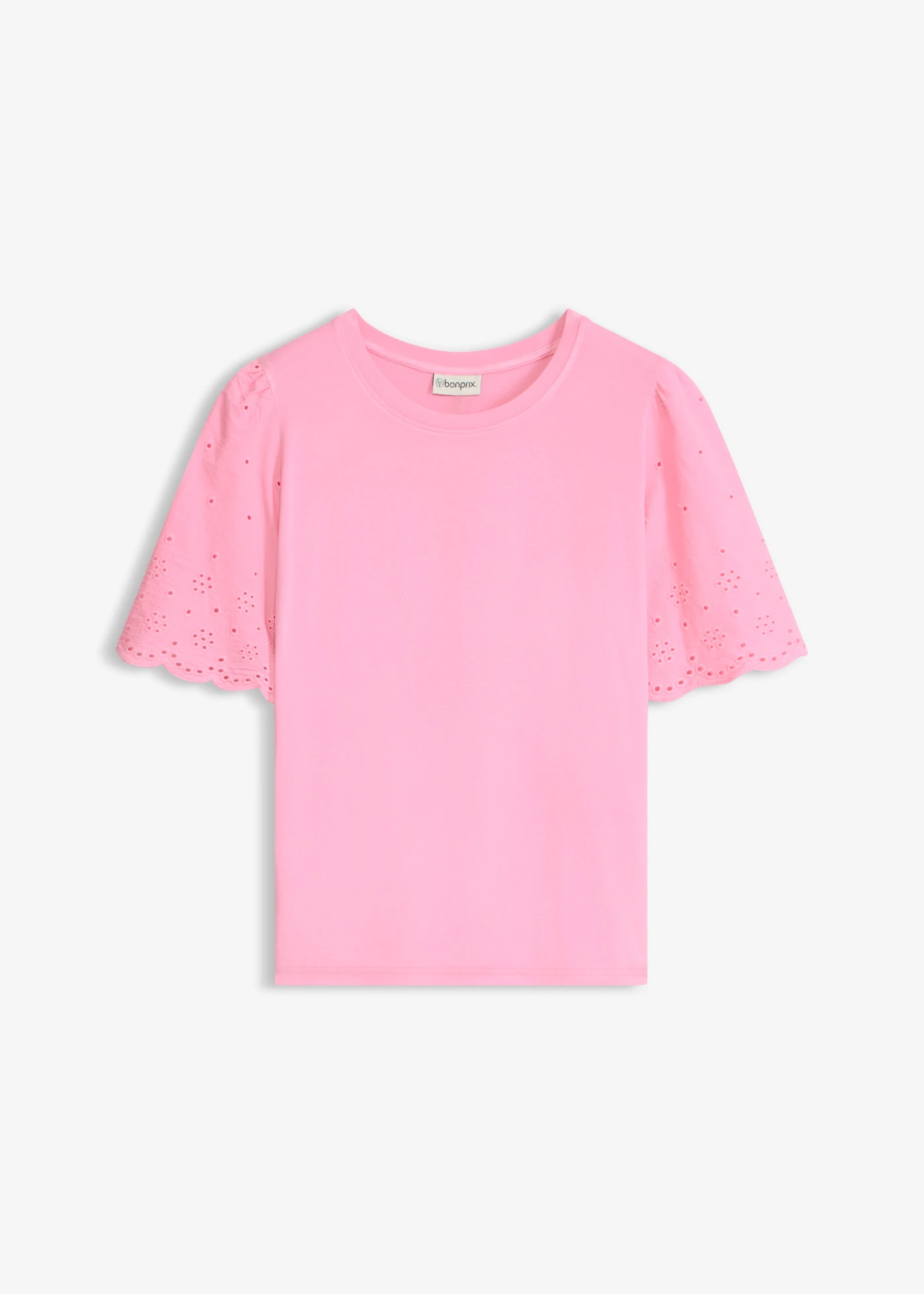 T-shirt z miękkiej mieszanki wiskozy z ażurowym haftem • jasnoróżowy • sklep bonprix