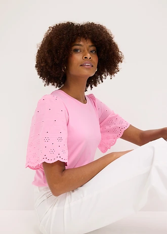 Shirt van een zachte viscosemix met broderie anglaise • roze • bonprix online shop