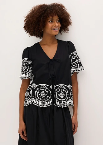 Blouse en broderie anglaise 100% coton • noir/blanc • Boutique bonprix