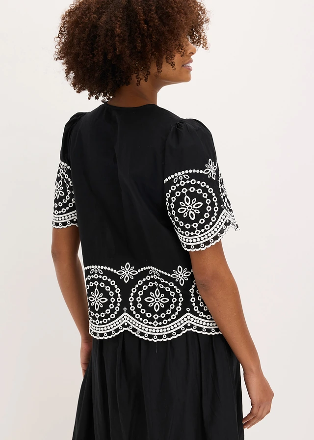 Blouse en broderie anglaise 100% coton • noir / blanc • product-page.page-title-suffix
