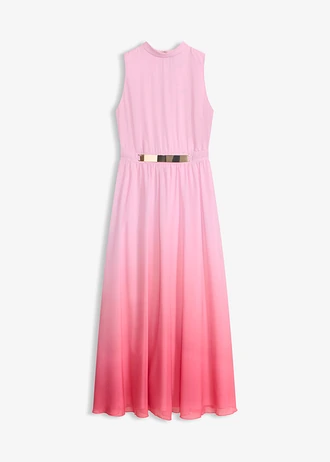 Robe longue en mousseline à col montant et accessoire • rose imprimé • Boutique bonprix