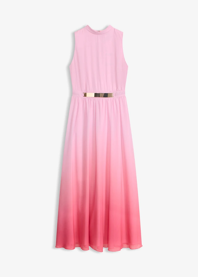 Rochie maxi din șifon cu guler și acesoriu • roz pal imprimat • magazin bonprix