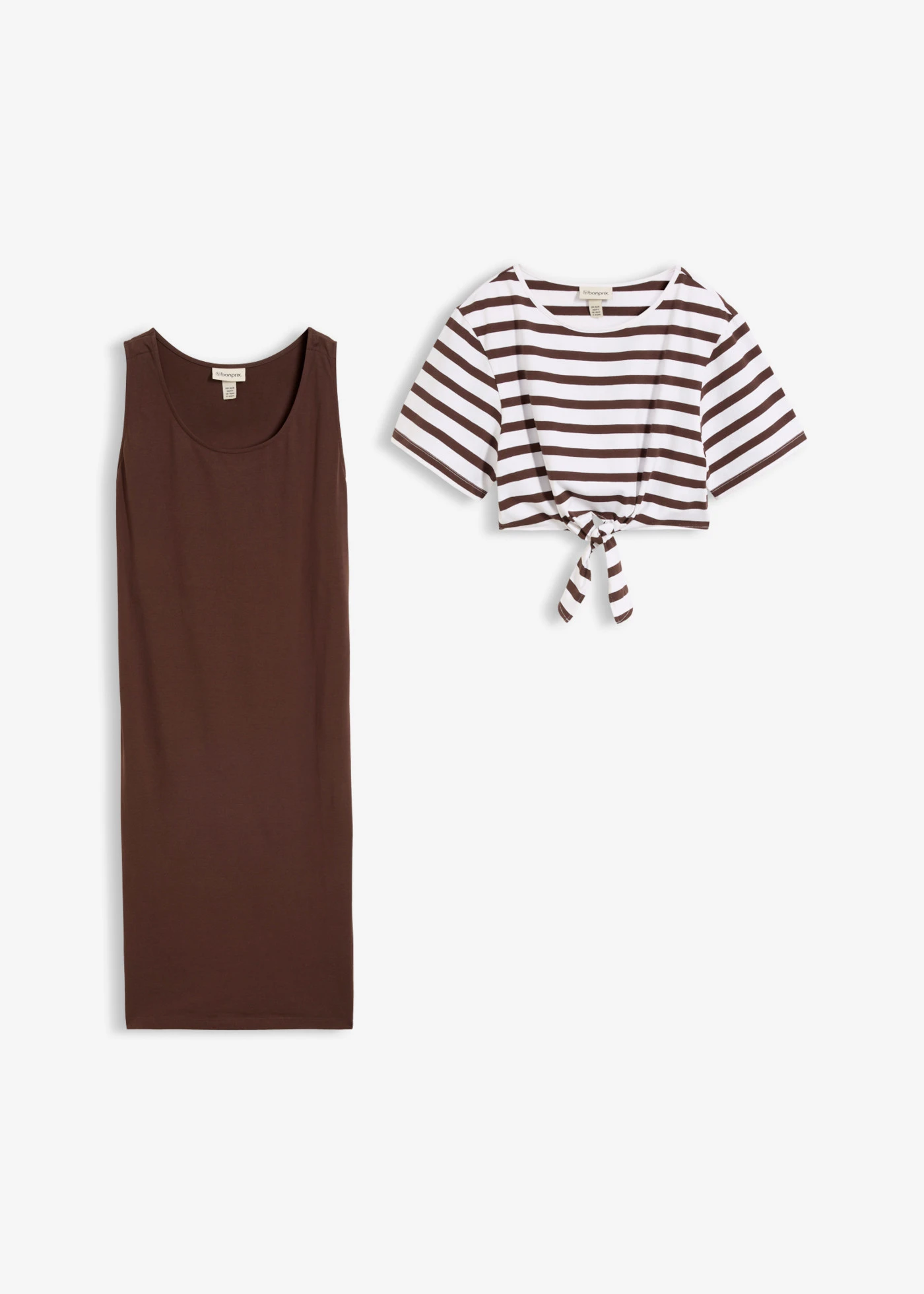 Robe de grossesse et d’allaitement avec T-shirt (ens. 2 pces) • marron foncé-blanc rayé • Boutique bonprix