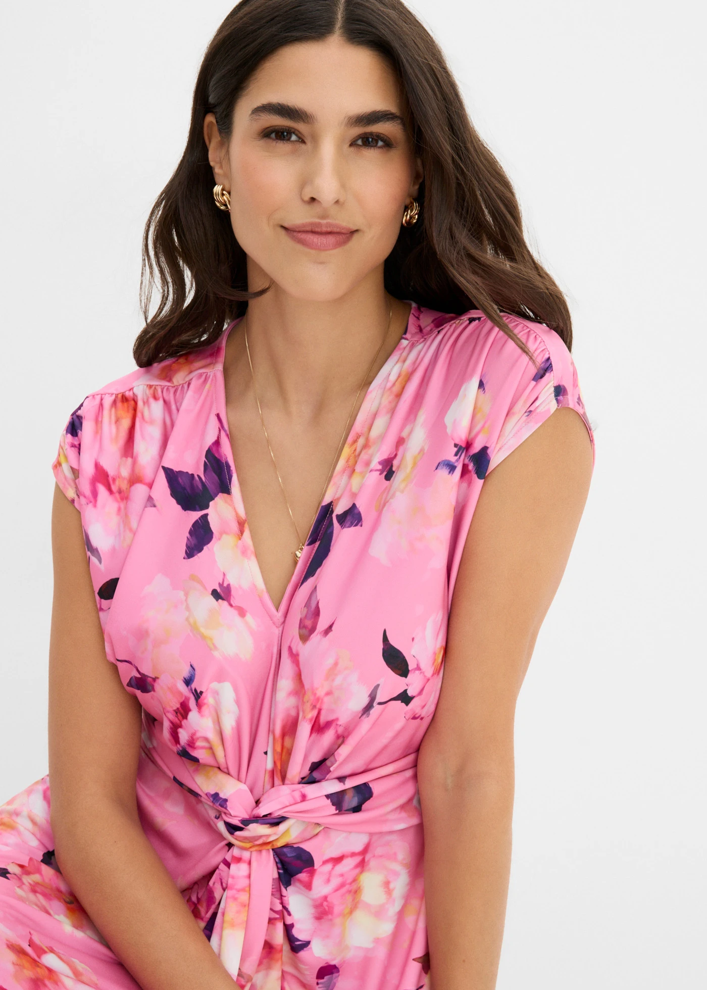 Rochie din jerse • roz floral • magazin bonprix