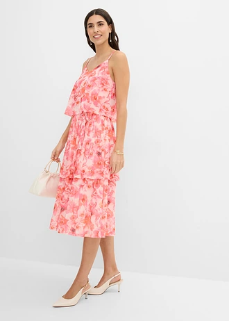 Rochie midi din plasă soft • roz deschis cu flori • magazin bonprix