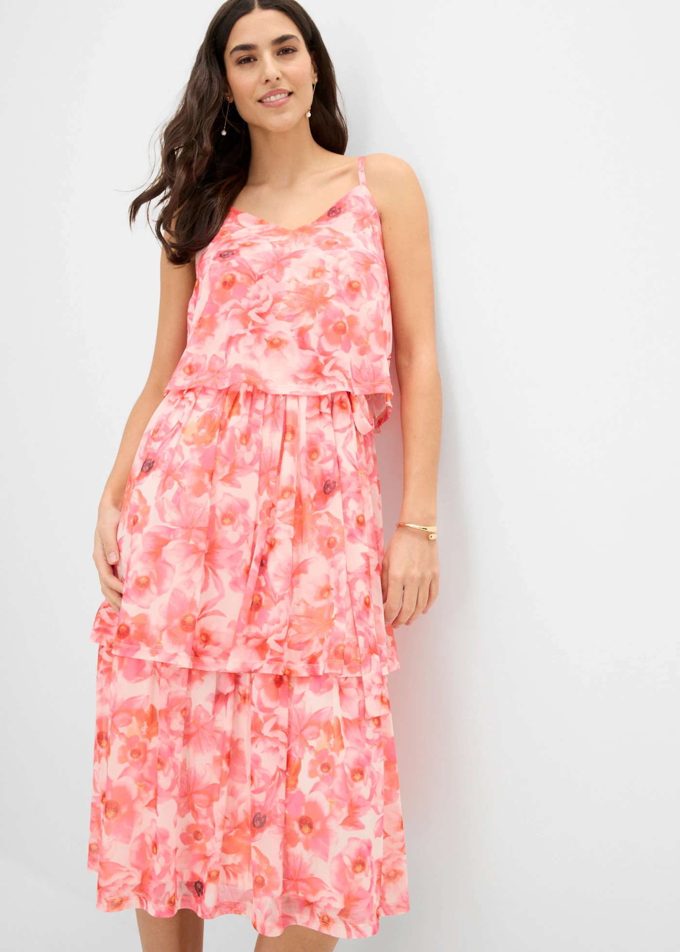 Robe midi en mesh doux • rose clair floral • Boutique bonprix