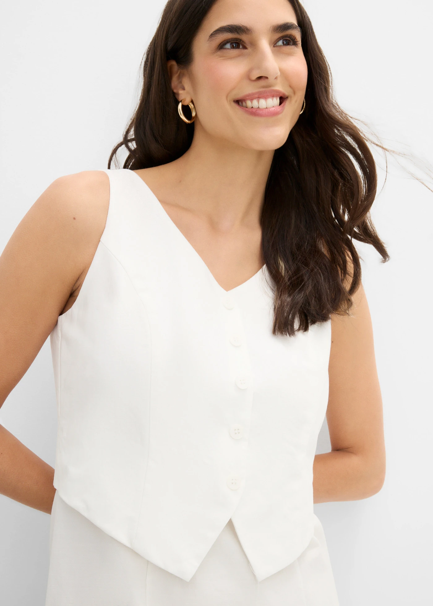 Rochie etui cu aspect de vestă și lyocell • ecru • magazin bonprix