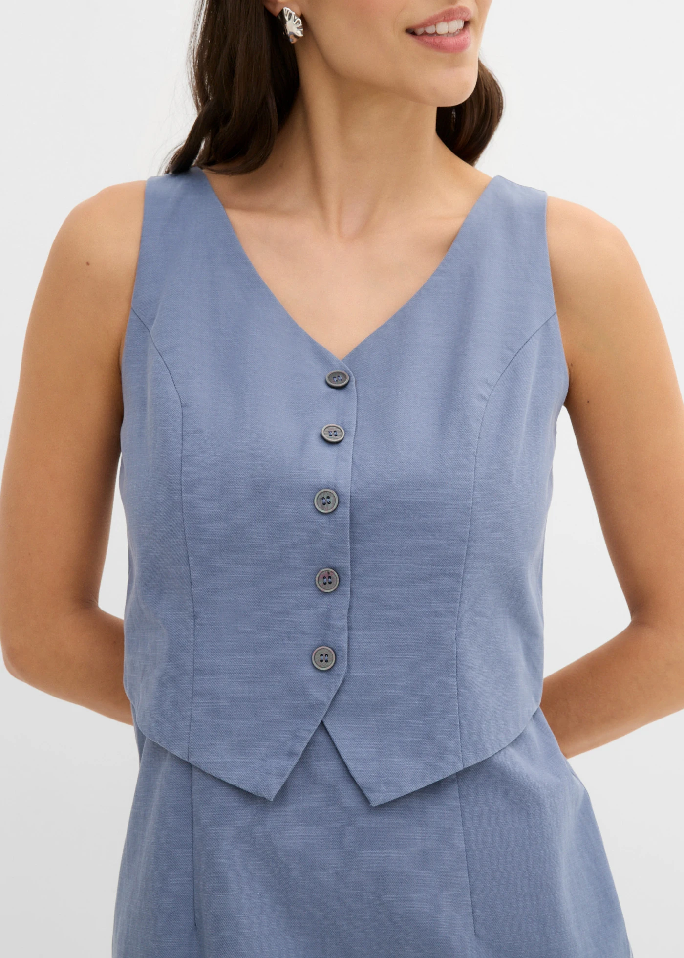 Rochie etui cu aspect de vestă și lyocell • albastru fumuriu • magazin bonprix
