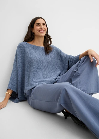 Kimono-trui van lintgaren • rookblauw • bonprix online shop