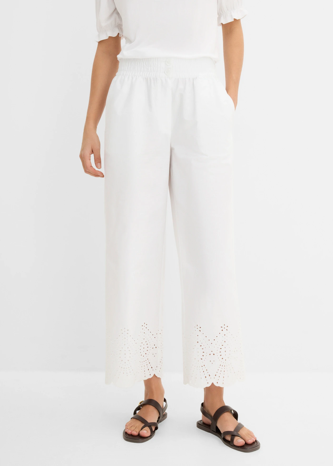 Pantalon large 100% coton • blanc • Boutique bonprix