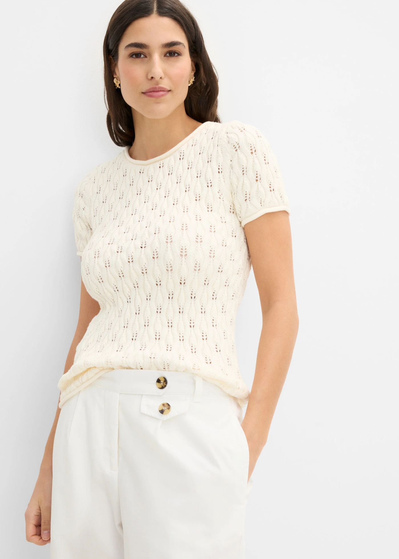 Sweter ażurowy z bawełny • biały perłowy • sklep bonprix