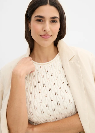 Pull ajouré en coton • blanc nacré • Boutique bonprix