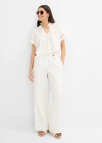 Blouse met korte mouwen en kanten inzetstukken • parelwit • bonprix online shop