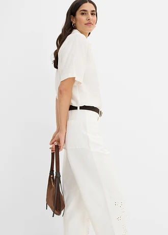 Twill broek met broderie anglaise • wolwit • bonprix online shop