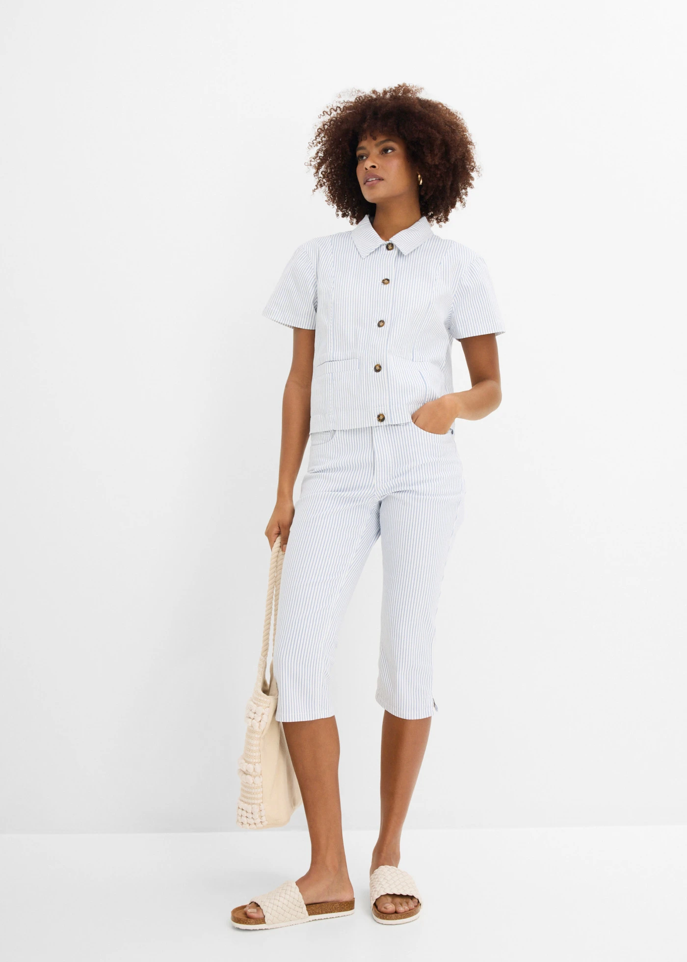 Csíkos farmerdzseki • fehér-kék denim csíkos • bonprix áruház