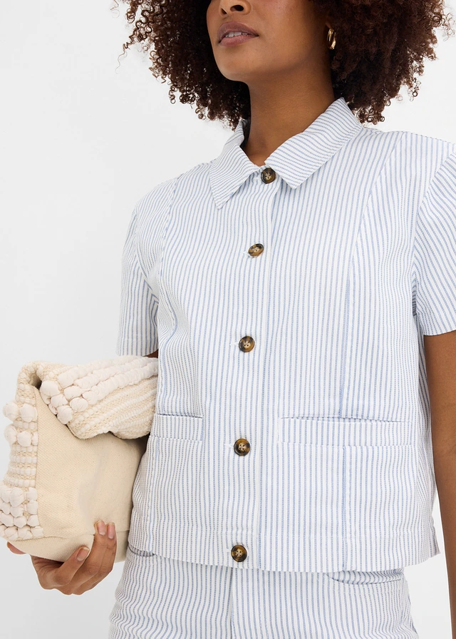 Džínová bunda s proužky • bílo-modrý denim s proužky • bonprix obchod