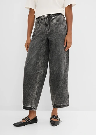 Jeansy o kroju balonowym, średni stan, super soft, cropped • szary denim used • sklep bonprix