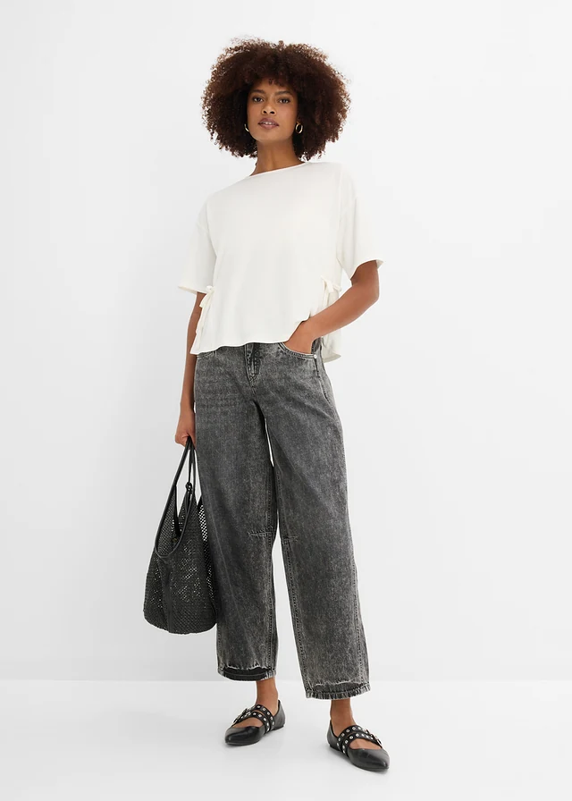 Balloon jeans mid waist, super soft, cropped, Kleur: grey denim used